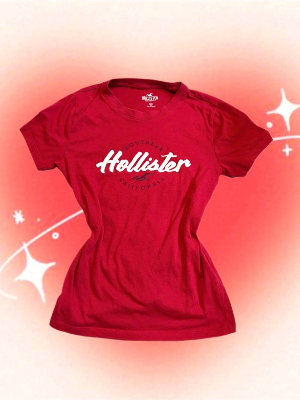 Hollister Graphic y2k Short Sleeve Tee T-shirt in Red Size XS